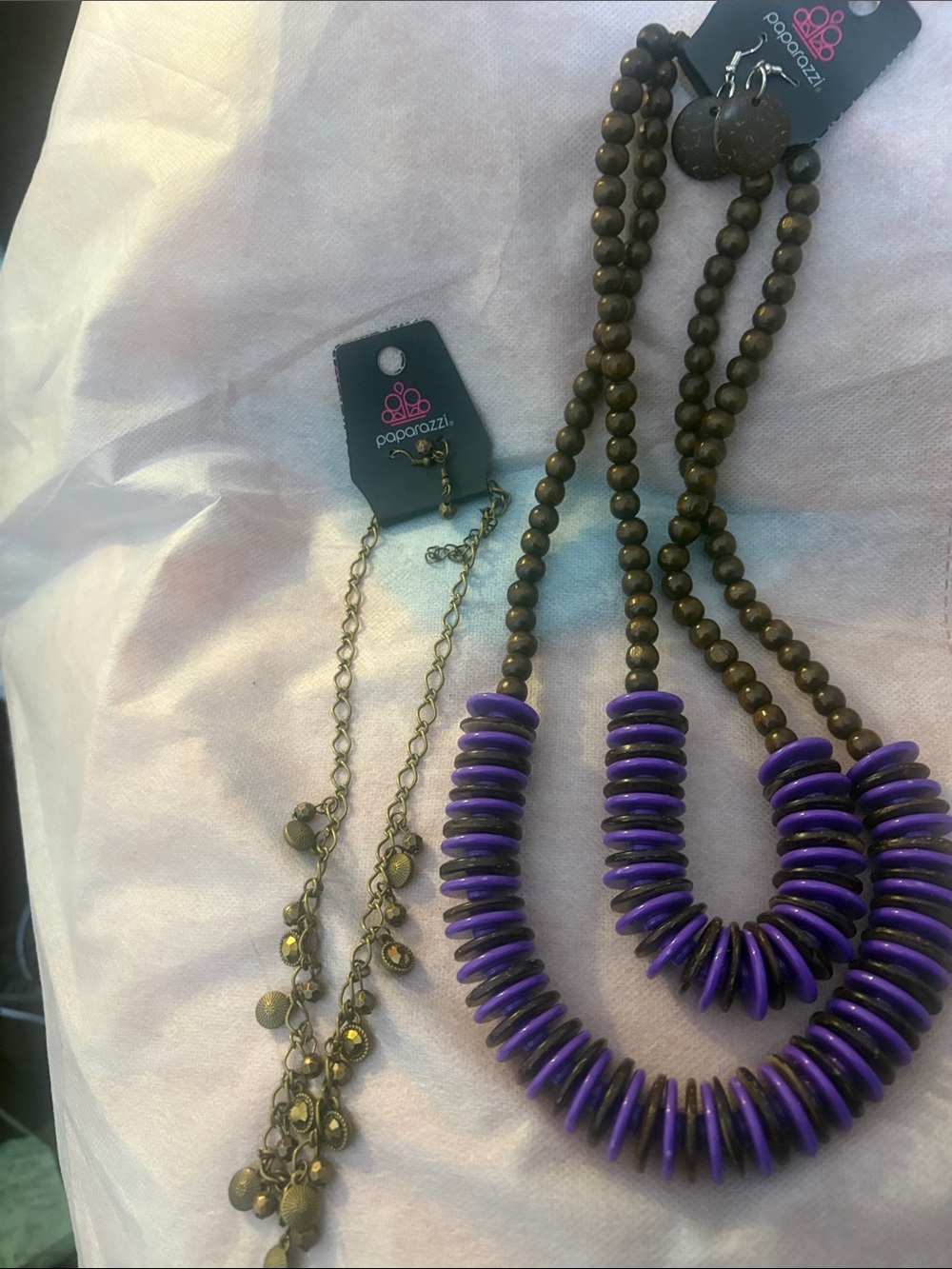 paparazzi Purple and Brown Beaded Layered Statement Necklace NWT